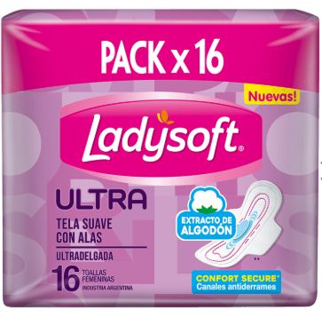 Toallas femeninas Ladysoft Ultradelgada Tela Suave 16 un