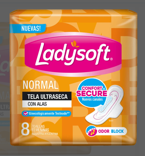 Ladysoft Toallas Femeninas Normal Ultraseca Con Alas 8 Unidades